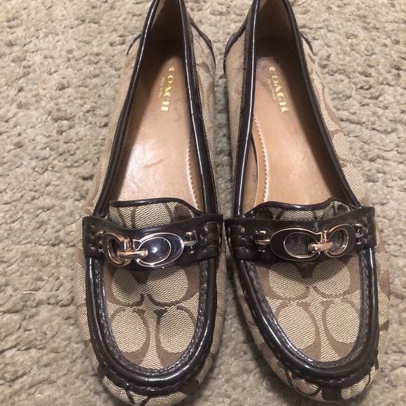 Coach Shoes - Coach Beige Signature Canvas Loafers with Dark Brown Trim Size 7 Great condi
